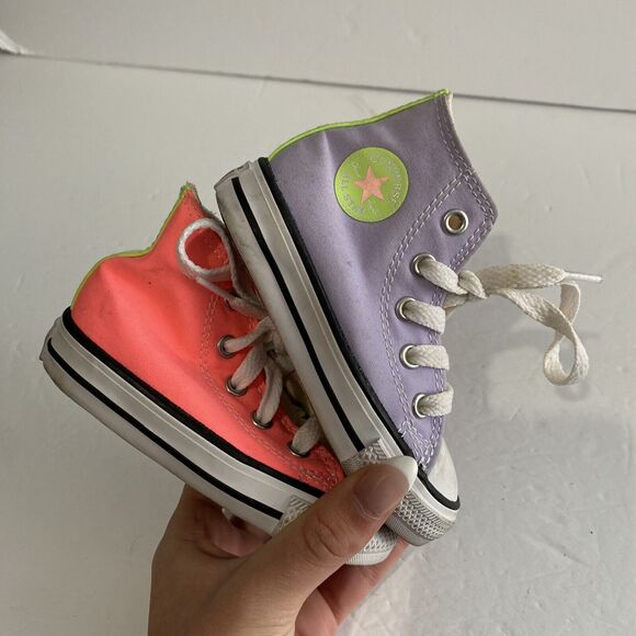 Converse Neon High Top Sneakers Electric Blush Toddler Size 5 Pink Yellow Purple - Picture 8 of 8